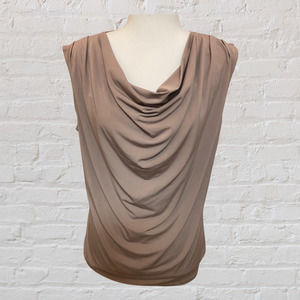 Roz & Ali Taupe, sleeveless Draped Collar Bouse/Top